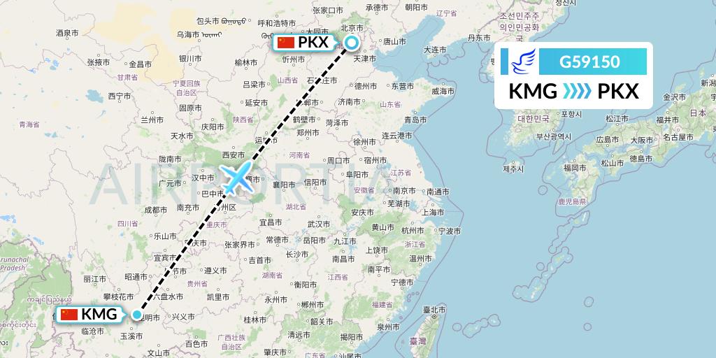 G59150 China Express Airlines Flight Map: Kunming to Beijing