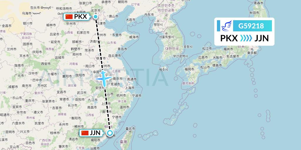 G59218 China Express Airlines Flight Map: Beijing to Jinjiang