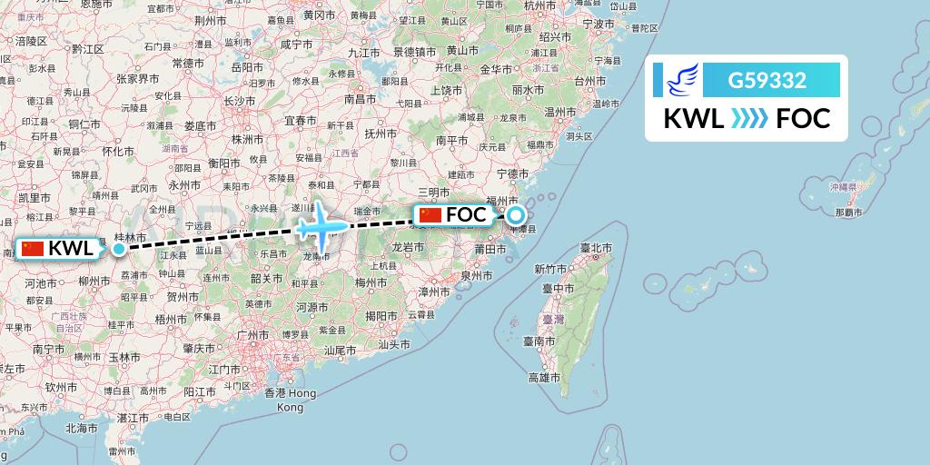 G59332 China Express Airlines Flight Map: Guilin to Fuzhou