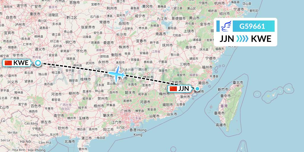 G59661 China Express Airlines Flight Map: Jinjiang to Guiyang