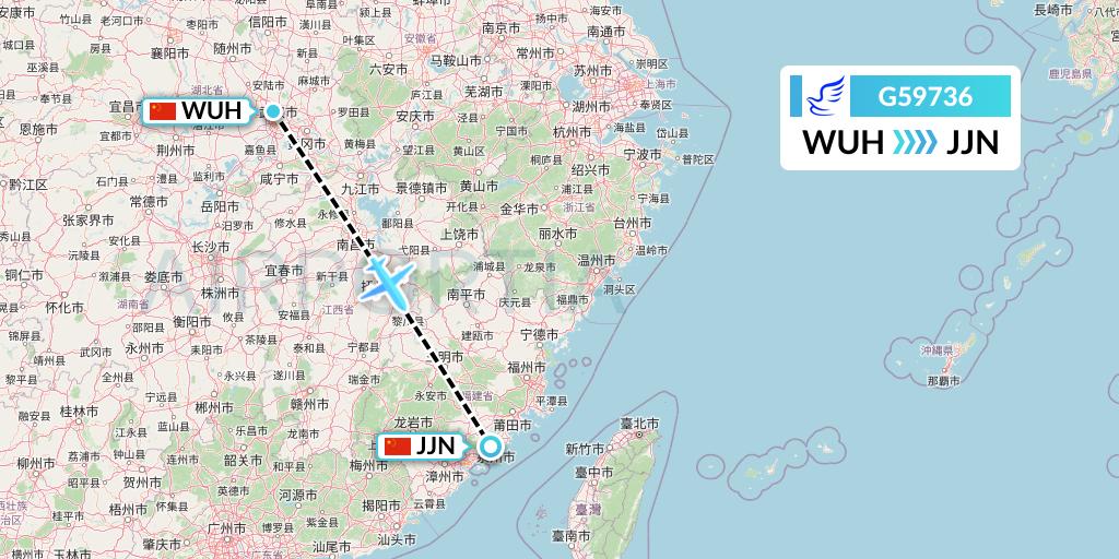 G59736 China Express Airlines Flight Map: Wuhan to Jinjiang