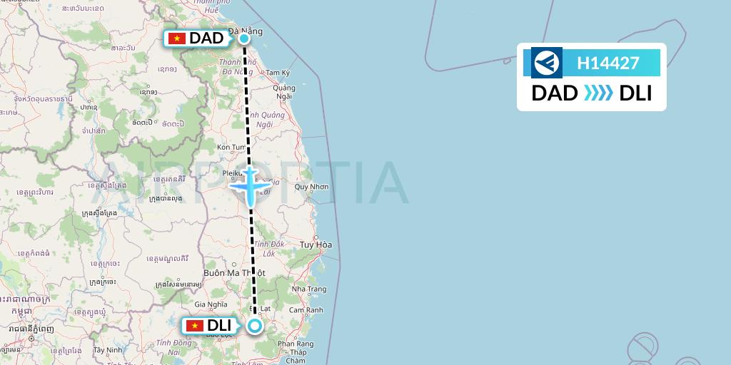 H14427 Hahn Air Systems Flight Map: Da Nang to Da Lat
