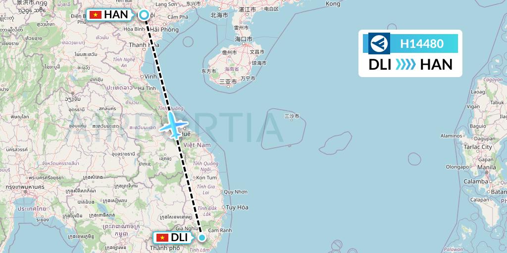 H14480 Hahn Air Systems Flight Map: Da Lat to Hanoi