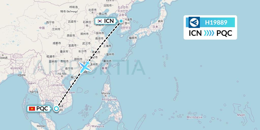 H19889 Hahn Air Systems Flight Map: Seoul to Phu Quoc