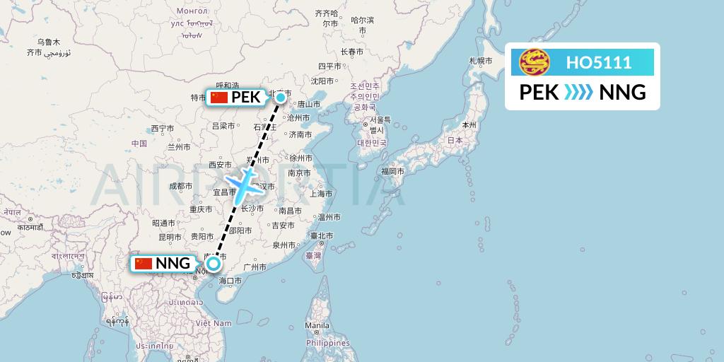 HO5111 Juneyao Airlines Flight Map: Beijing to Nanning