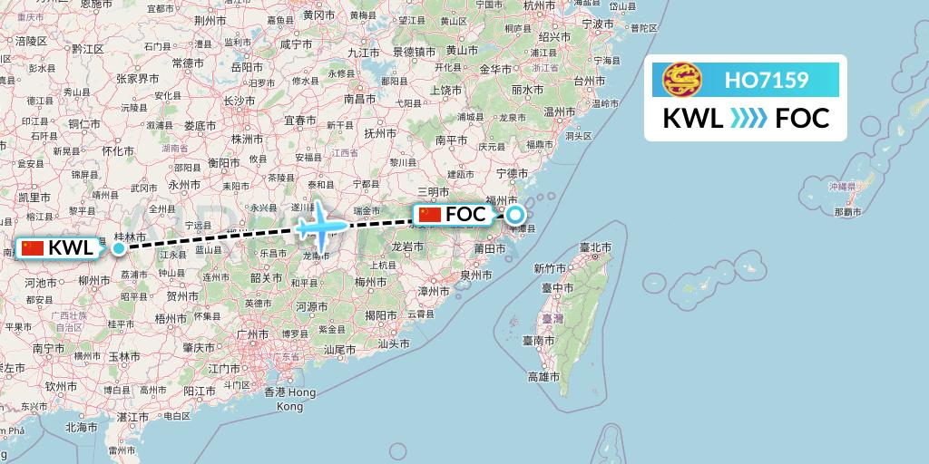 HO7159 Juneyao Airlines Flight Map: Guilin to Fuzhou