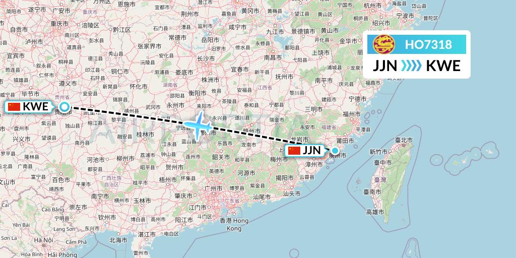 HO7318 Juneyao Airlines Flight Map: Jinjiang to Guiyang
