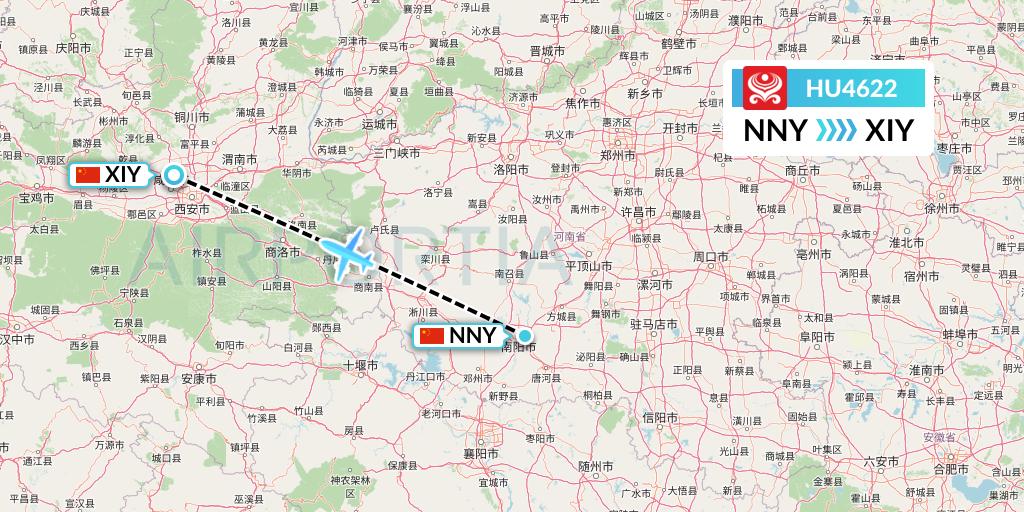 HU4622 Hainan Airlines Flight Map: Nanyang to Xi'an