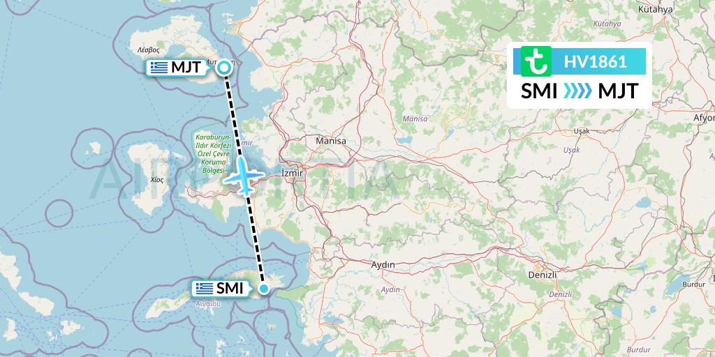 HV1861 Transavia Flight Map: Samos to Mytilene