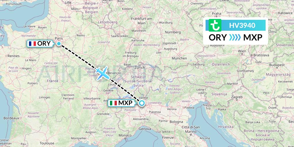HV3940 Transavia Flight Map: Paris to Milan
