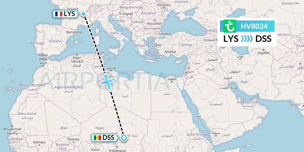 HV8024 Transavia Flight Map: Lyon to Dakar