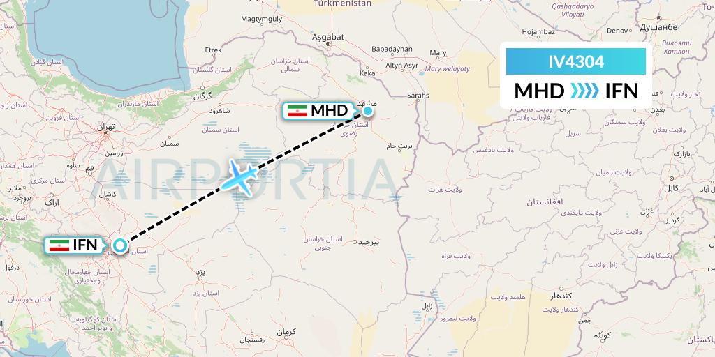 IV4304 VVB Aviation Malta Flight Map: Mashhad to Isfahan