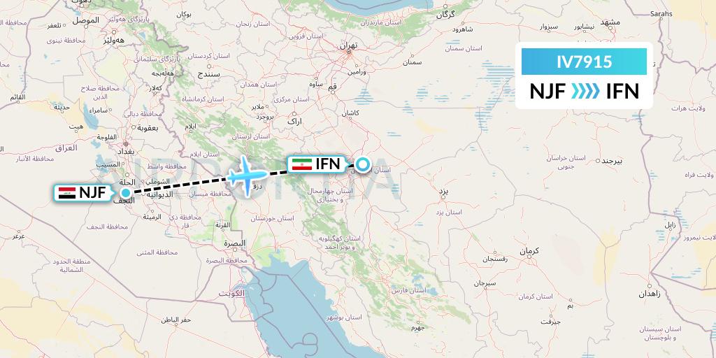 IV7915 VVB Aviation Malta Flight Map: Najaf to Isfahan
