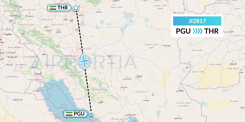 JI2817 Armenian Airlines Flight Map: Assaluyeh to Tehran
