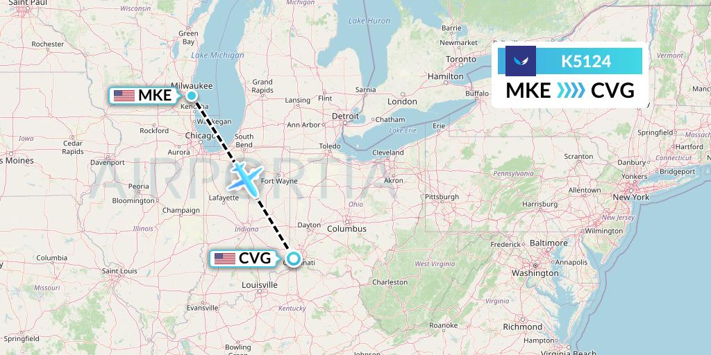 K5124 SeaPort Airlines Flight Map: Milwaukee to Cincinnati