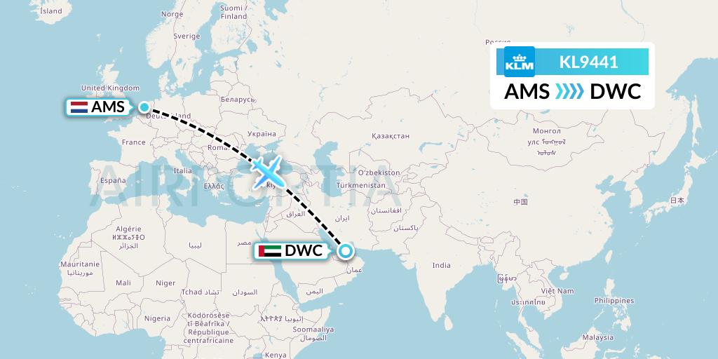 KL9441 KLM Flight Map: Amsterdam to Dubai
