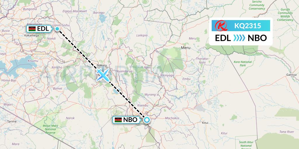 KQ2315 Kenya Airways Flight Map: Eldoret to Nairobi