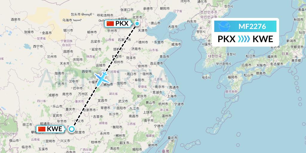 MF2276 Xiamen Airlines Flight Map: Beijing to Guiyang