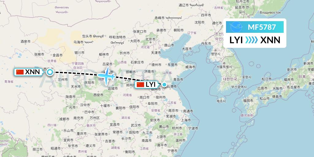 MF5787 Xiamen Airlines Flight Map: Linyi to Xining