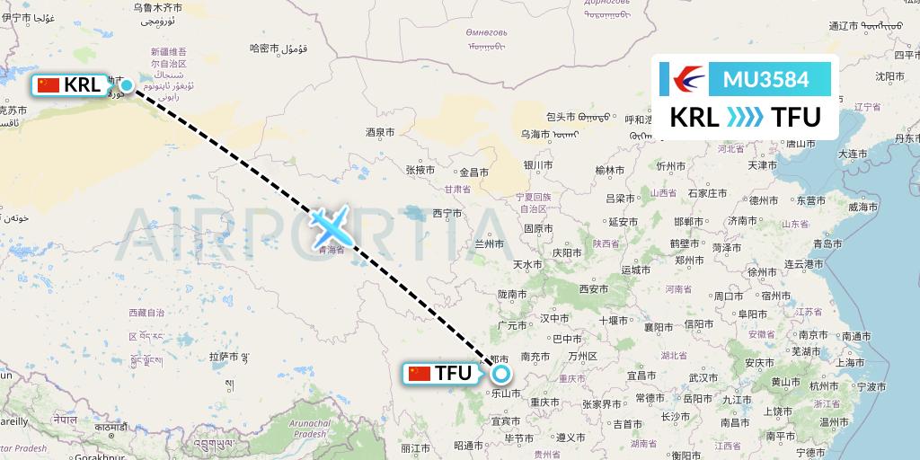 MU3584 China Eastern Airlines Flight Map: Korla to Chengdu