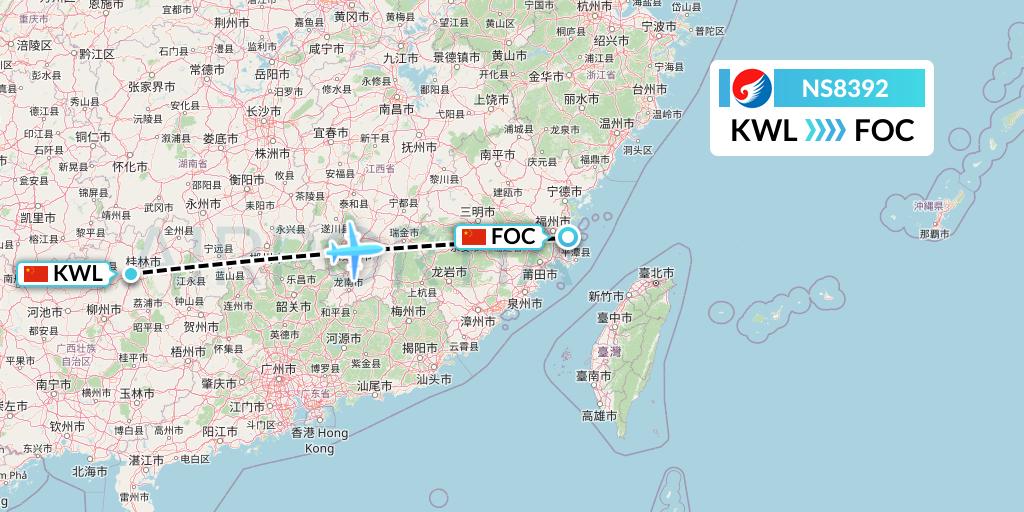 NS8392 Hebei Airlines Flight Map: Guilin to Fuzhou