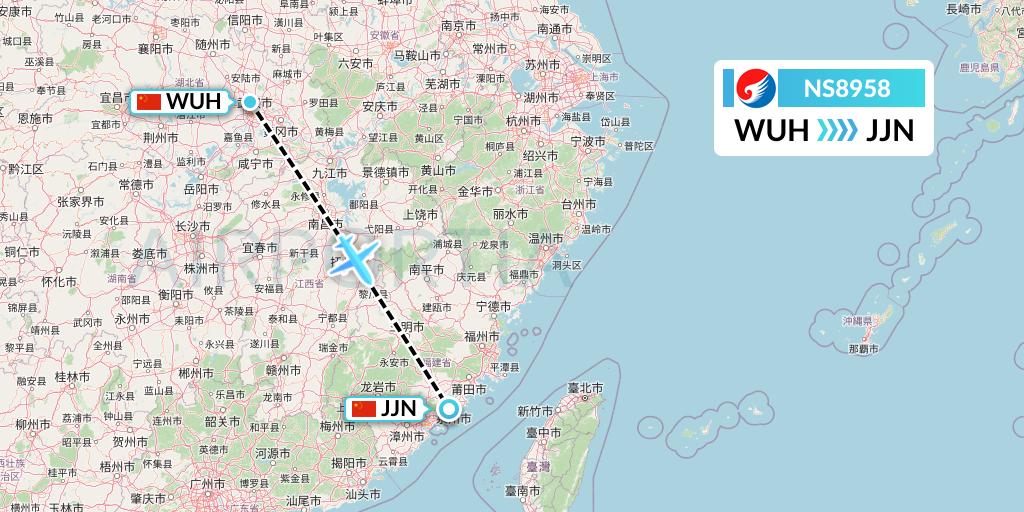 NS8958 Hebei Airlines Flight Map: Wuhan to Jinjiang