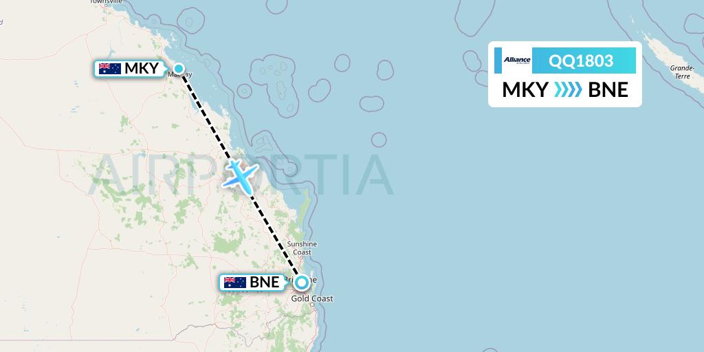 QQ1803 Alliance Airlines Flight Map: Mackay to Brisbane