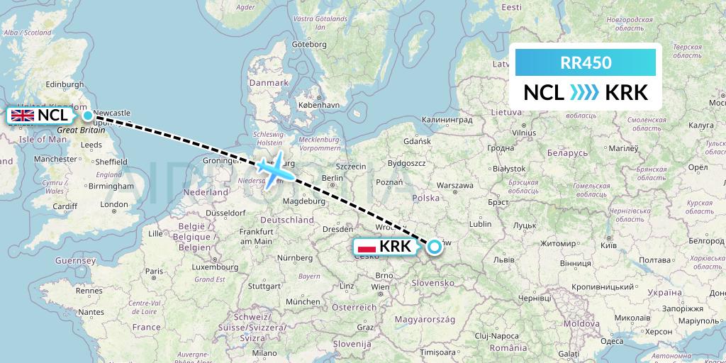 RR450 Royal Air Force Flight Map: Newcastle to Krakow