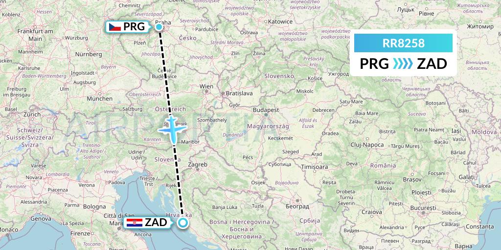 RR8258 Royal Air Force Flight Map: Prague to Zadar