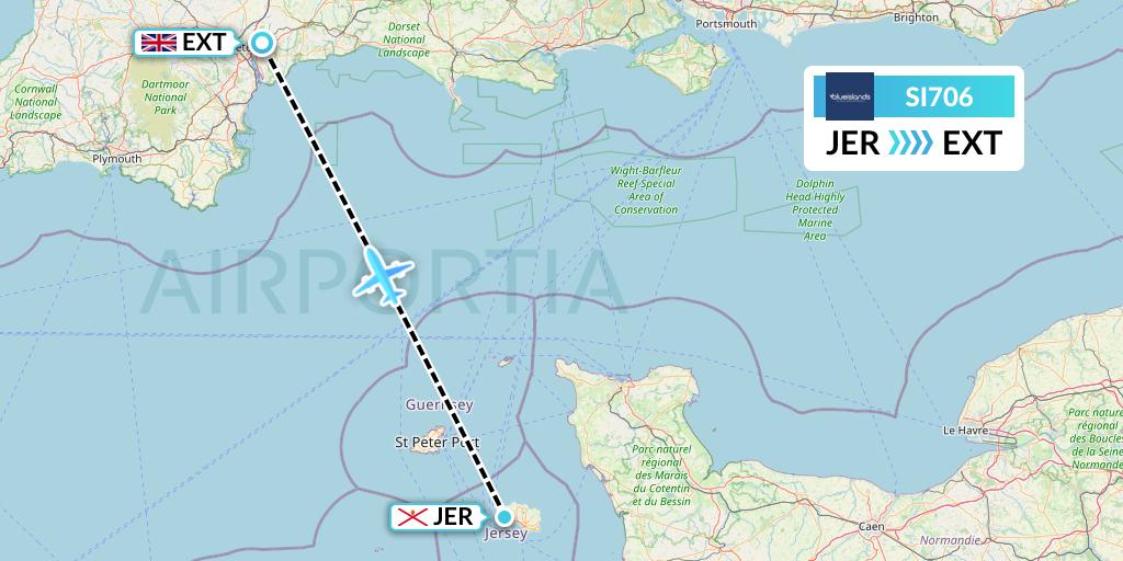 SI706 Blue Islands Flight Map: Jersey to Exeter