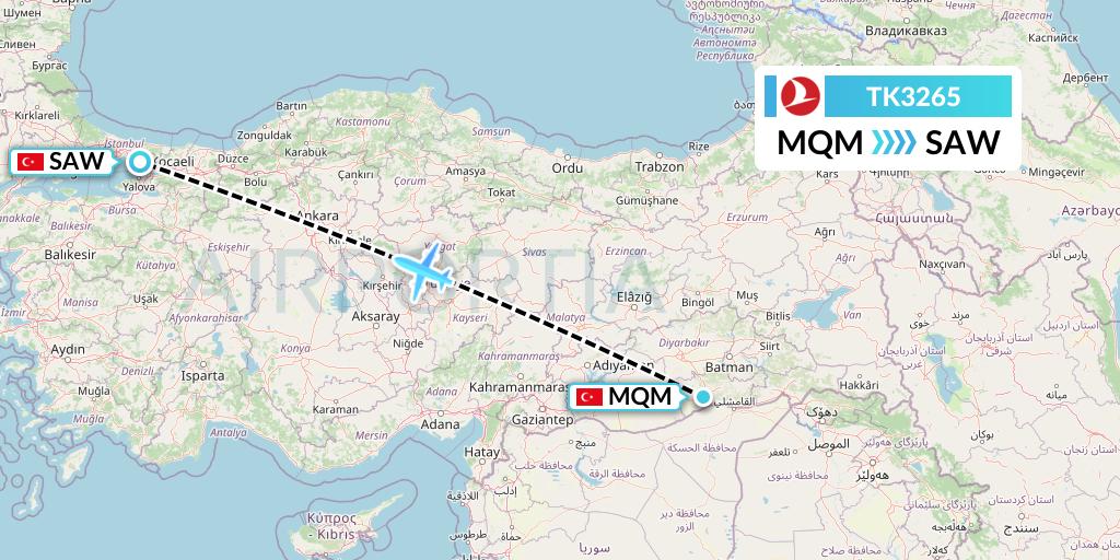 TK3265 Turkish Airlines Flight Map: Mardin to Istanbul