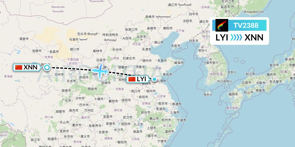 TV2388 Tibet Airlines Flight Map: Linyi to Xining