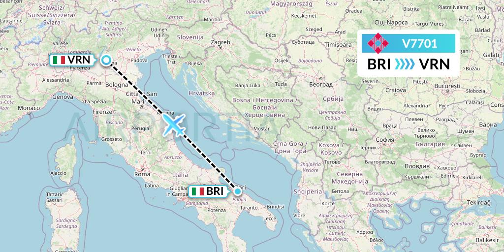 V7701 Volotea Flight Map: Bari to Verona