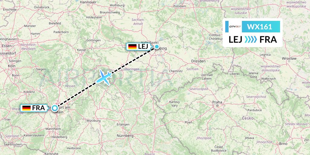 WX161 Cityjet Flight Map: Leipzig to Frankfurt