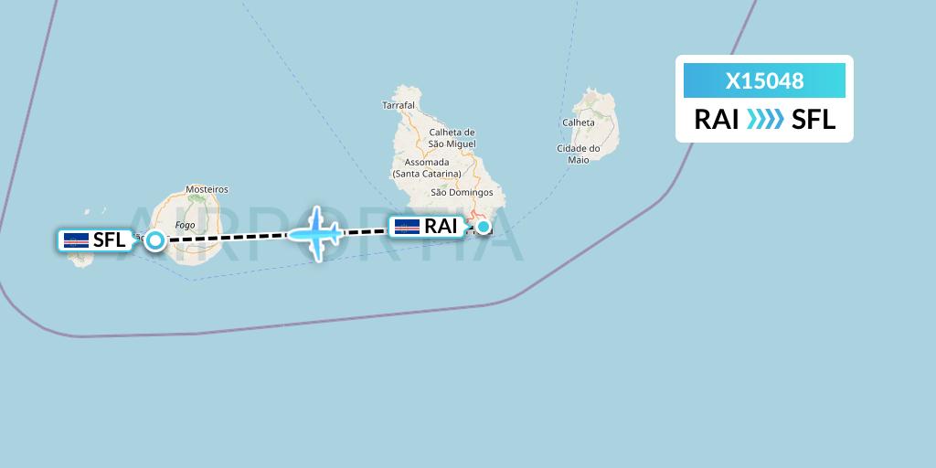 X15048 Nik Airways Flight Map: Praia to Sao Filipe