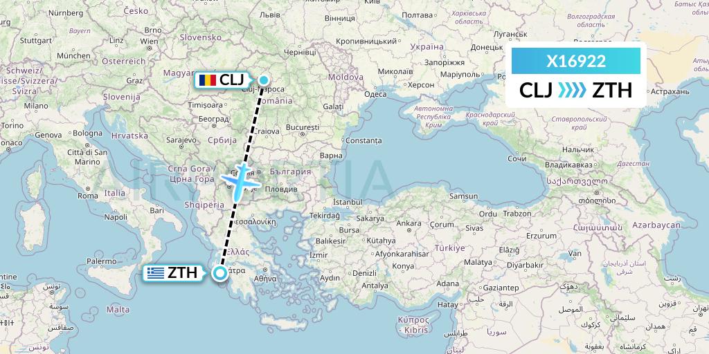 X16922 Nik Airways Flight Map: Cluj-Napoca to Zakynthos