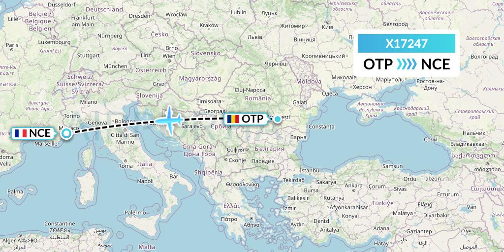 X17247 Nik Airways Flight Map: Bucharest to Nice