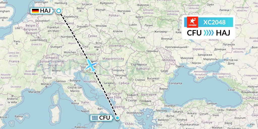 XC2048 Corendon Airlines Flight Map: Corfu to Hannover