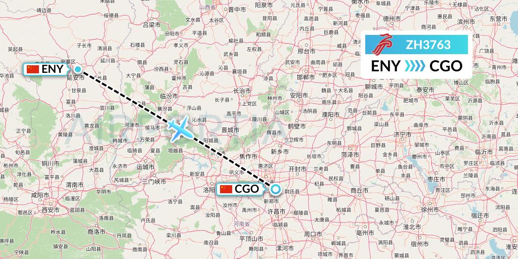 ZH3763 Shenzhen Airlines Flight Map: Yan'an to Zhengzhou