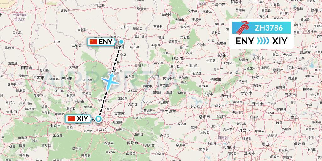 ZH3786 Shenzhen Airlines Flight Map: Yan'an to Xi'an