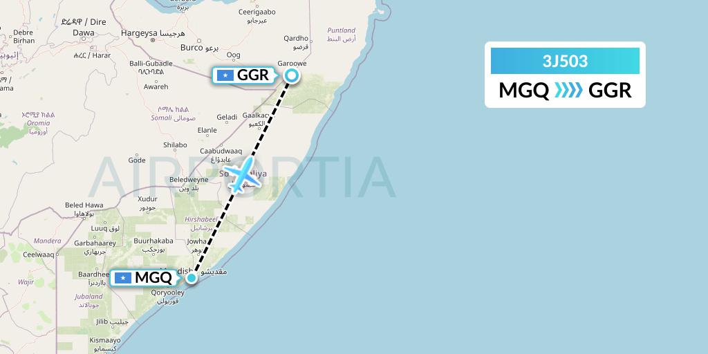 3J503 Jubba Airways Flight Map: Mogadishu to Garoe