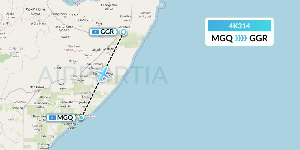 4K314 Kenn Borek Air Flight Map: Mogadishu to Garoe