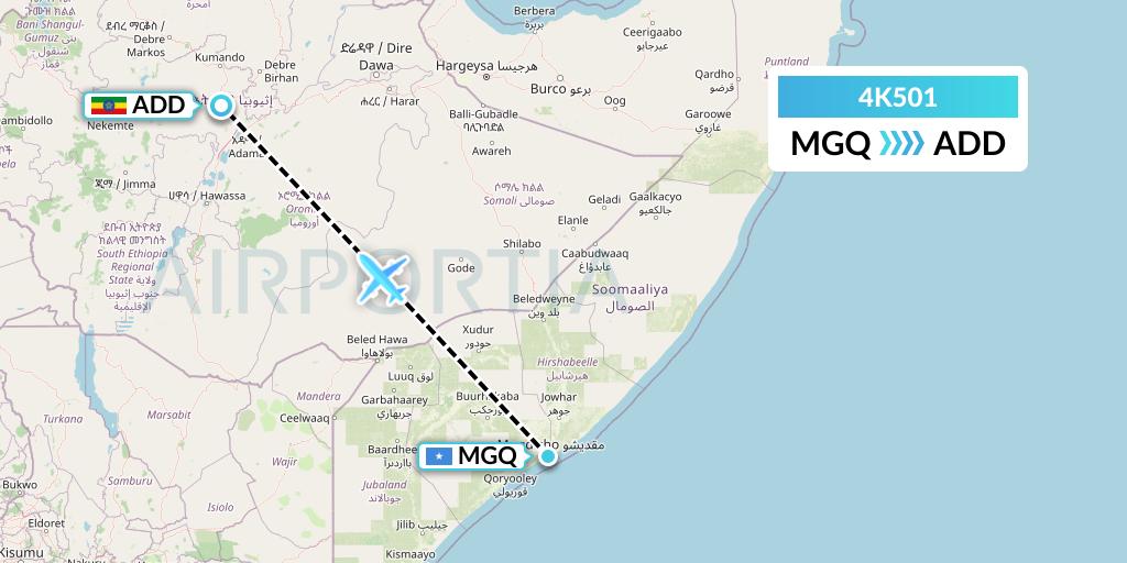 4K501 Kenn Borek Air Flight Map: Mogadishu to Addis Ababa