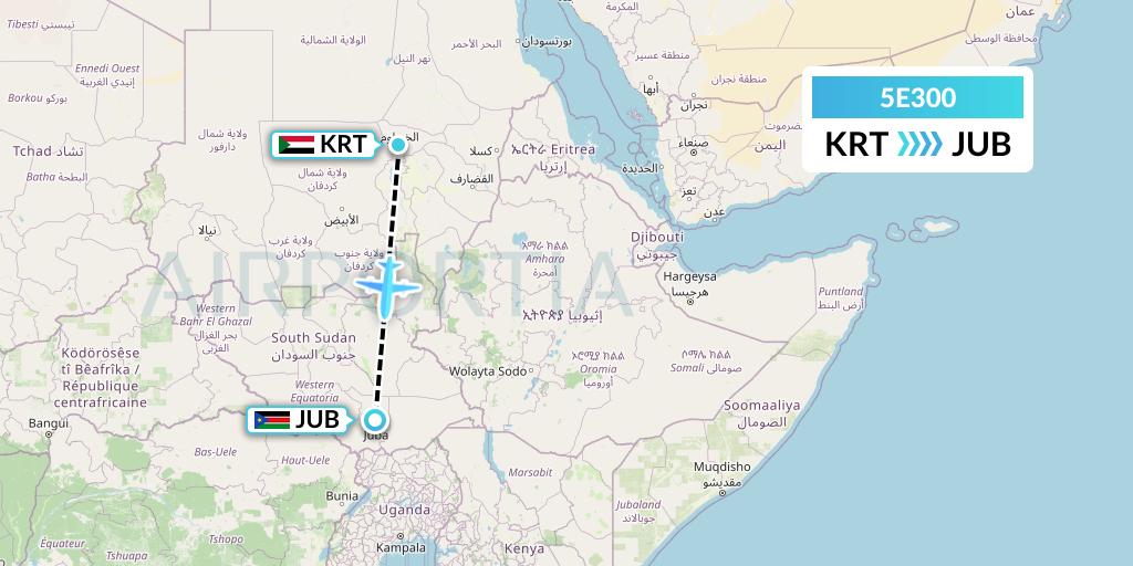 5E300 East Coast Flight Services, Inc. Flight Map: Khartoum to Juba
