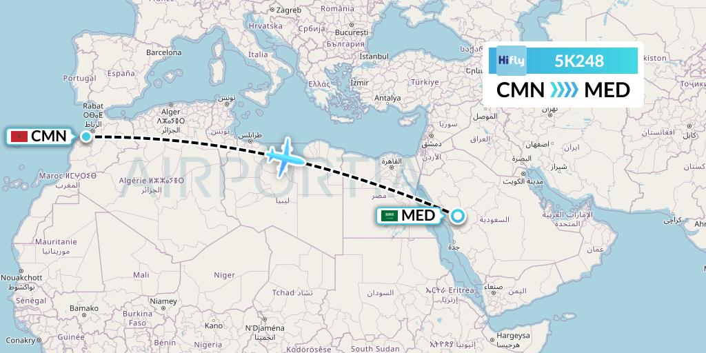 5K248 Hi Fly Flight Map: Casablanca to Medina
