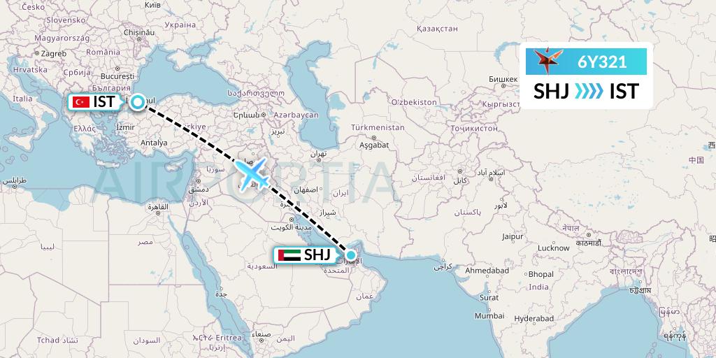 6Y321 SmartLynx Flight Map: Sharjah to Istanbul