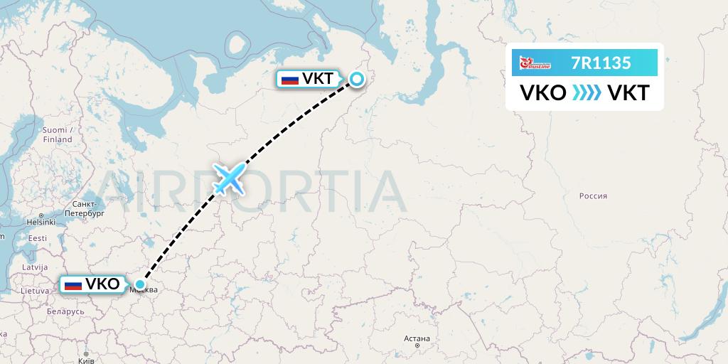 7R1135 Rusline Flight Map: Moscow to Vorkuta