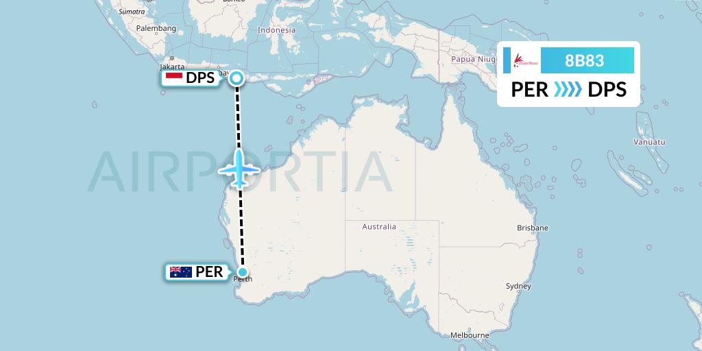 8B83 TransNusa Flight Map: Perth to Denpasar