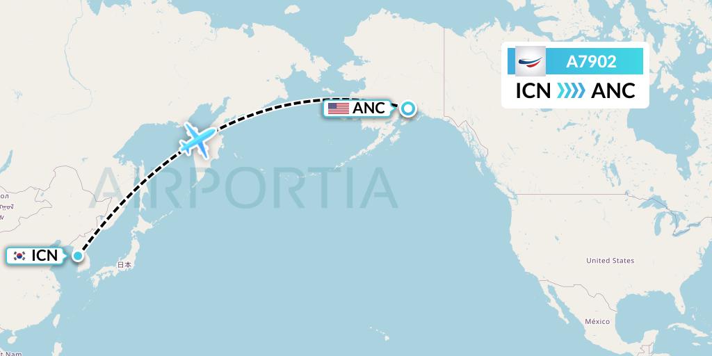 A7902 Air Niamey Flight Map: Seoul to Anchorage