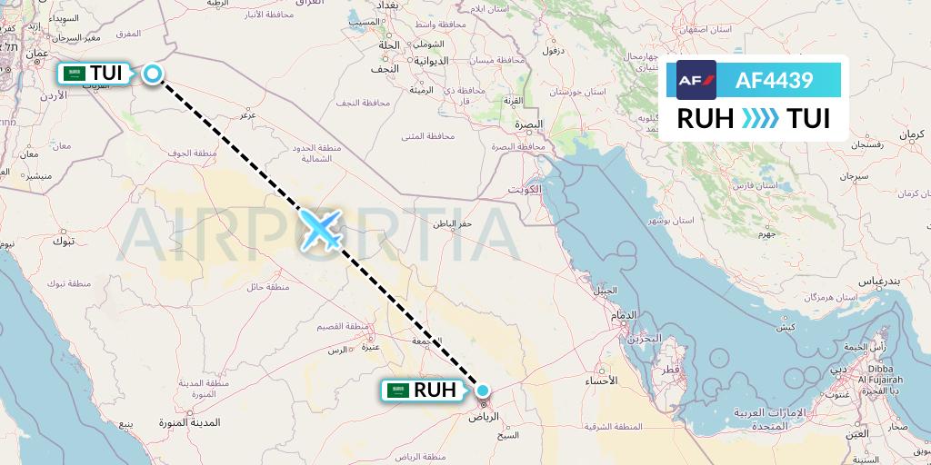 AF4439 Air France Flight Map: Riyadh to Saudi Arabia